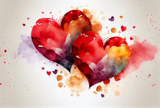 Overlapping Watercolor Hearts with Blended Red and Purple Tones