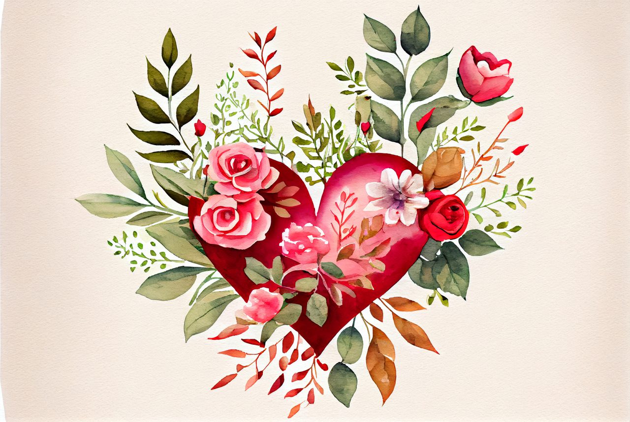 Valentine Heart Watercolor Background