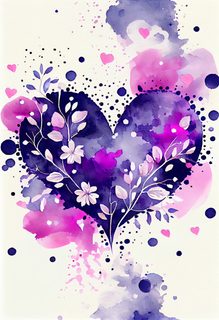 Watercolor Purple Heart with White Floral Vines