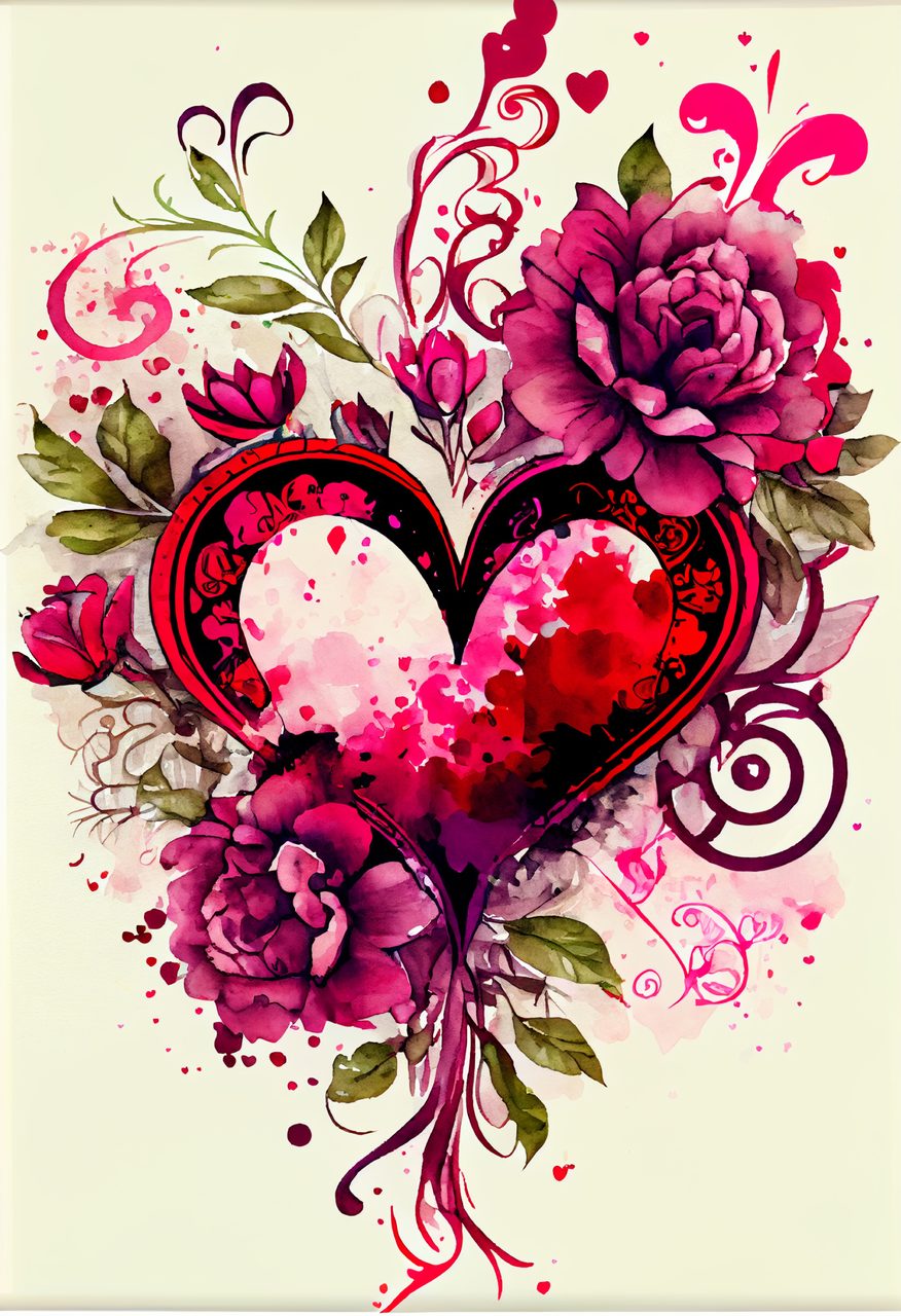 Valentine Heart Watercolor Background