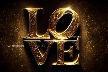 Golden Expressions: 3D Hearts & Glittering Love Words