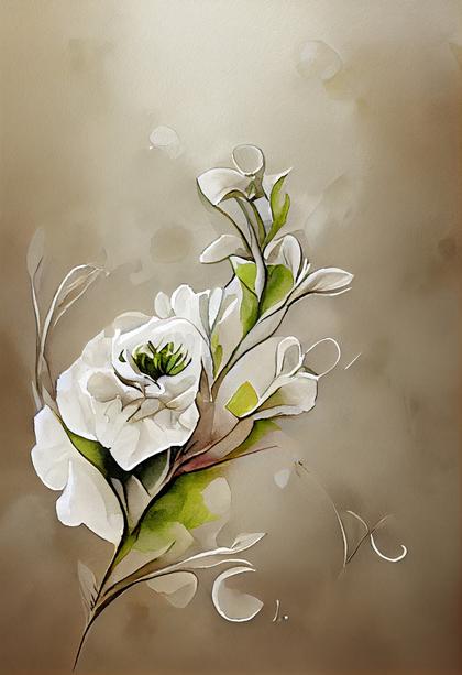 Watercolor White Flower on Beige Background