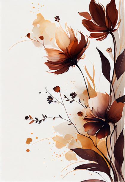 Watercolor Brown Flower on White Background