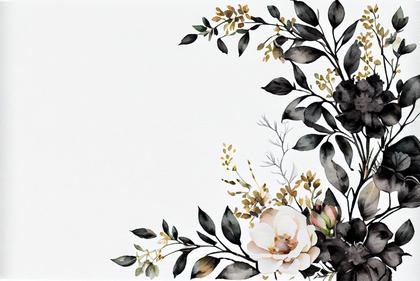 Watercolor Black Flower on Grey Background Image