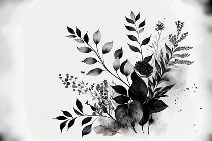 Watercolor Black Flower on Grey Background Image