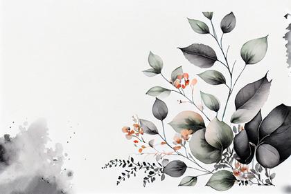 Watercolor Black Flower on Grey Background