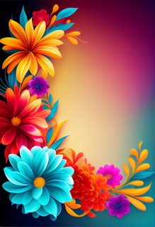 Vibrant Teal and Yellow Floral Border with Gradient Background
