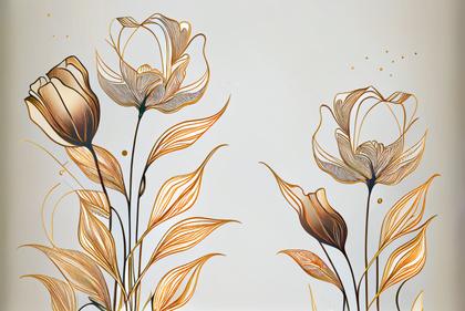 Gold Line Art Flower Background