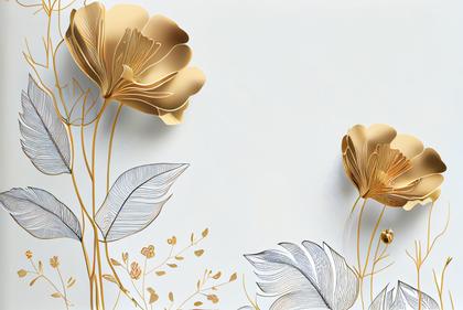 Gold Line Art Flower Background
