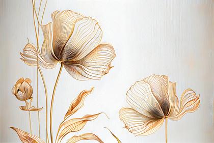 Gold Line Art Flower Background
