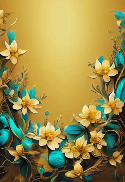 Golden Aura: 18 Turquoise Flower on Gold Card Background