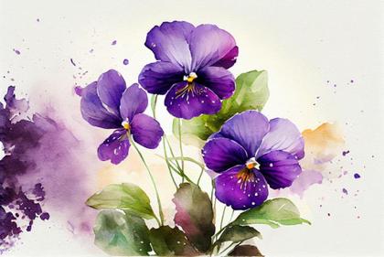 Enchanting Free Watercolor Violet Flowers: A Blooming Collection on White Backgrounds
