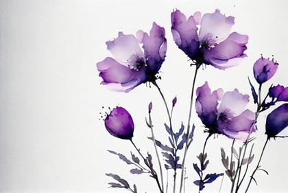 Enchanting Free Watercolor Violet Flowers: A Blooming Collection on White Backgrounds
