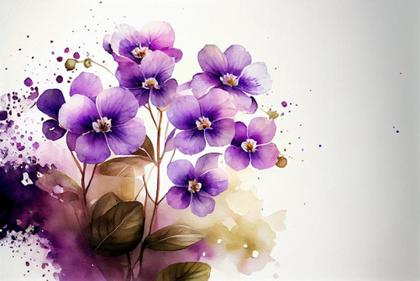 Enchanting Free Watercolor Violet Flowers: A Blooming Collection on White Backgrounds