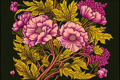 Line Art Pink and Yellow Flower Background
