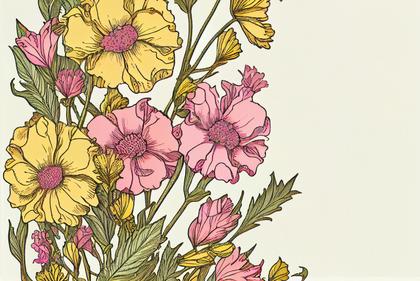 Line Art Pink and Yellow Flower Background Image