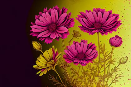 Line Art Pink and Yellow Flower Background