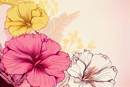 Line Art Pink and Yellow Flower Background Image
