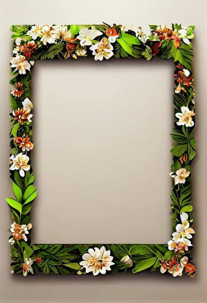 Spring Flower Frame with Green Leaves Design