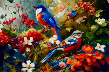 Birds Impasto Painting