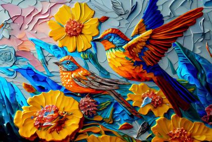 Birds Impasto Painting