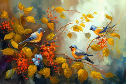 Birds Impasto Painting Image