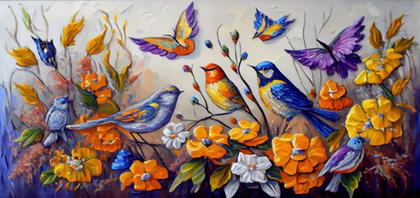Bird Impasto Oil Painting