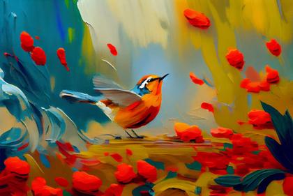 Birds Impasto Painting