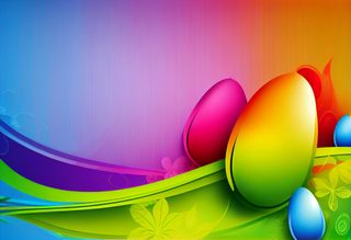 Easter Eggs with Vibrant Flowing Lines and Rainbow Gradient Background