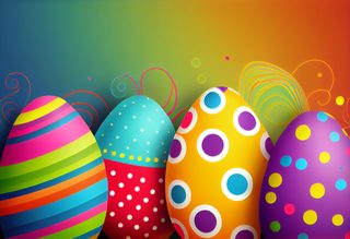 Four Patterned Easter Eggs Against A Vibrant Gradient Background
