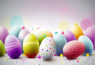Pastel Easter Eggs with Floating Confetti and Gradient Background