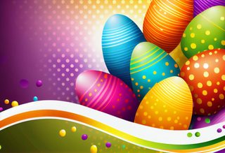 Colorful Easter Eggs Over Dotted Gradient Background