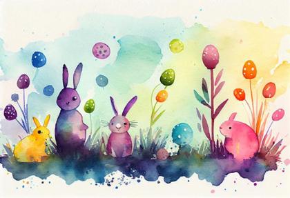 Watercolor Easter Hare Background Image
