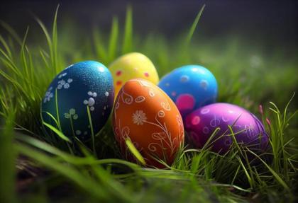 An Easter Spectacle: Colorful Eggs Nestled in Grass