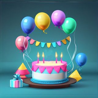 Festive Birthday Cake With Colorful Balloons And Party Decor