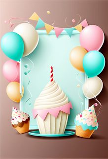 Festive Birthday Card Background with Cupcake and Pastel Balloons
