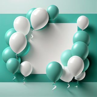 Turquoise and White Balloons Around a Blank Paper Frame