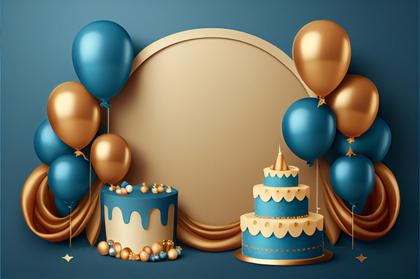 Blue and Gold Birthday Card Background Image