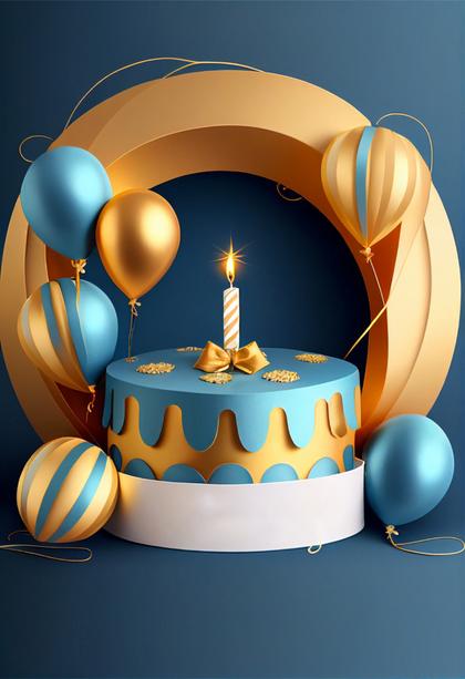 Blue and Gold Happy Birthday Card Background