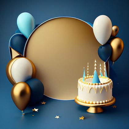 Blue and Gold Happy Birthday Card Background Image