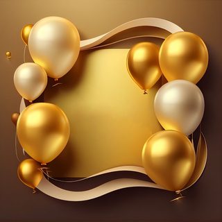 Floating Gold and Cream Balloons with Central Decorative Frame