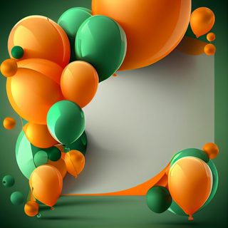 Orange and Green Balloon Frame with Blank Central Space