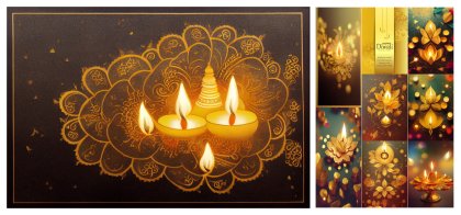 Radiate Elegance: Golden Diwali Diya Backgrounds and Greeting Cards
