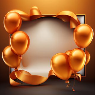 Orange Party Frame with Glossy Balloons and Ribbons