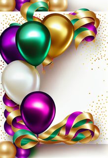 Purple Green and Gold Balloon Border with Ribbon Accents