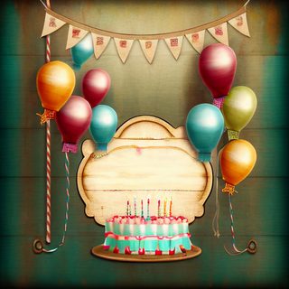 Rustic Birthday Board with Colorful Balloons and Cake