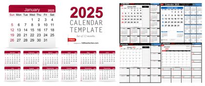 2025 Monthly Calendar Designs: Set of 7 Free Printable Templates for Your Year Ahead