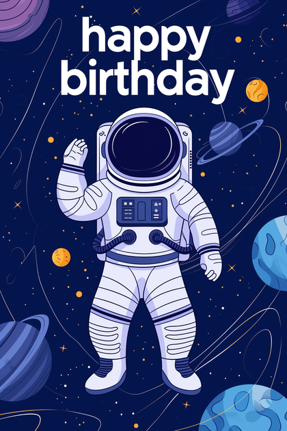 Happy Birthday Astronaut  Cartoon Character