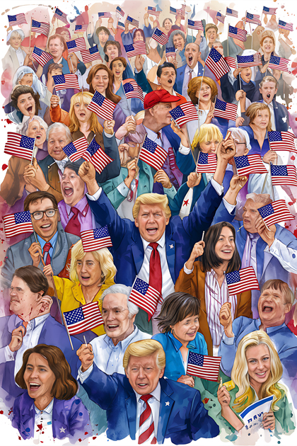 Free Download A Minimalist Watercolor Illustration of A Trump Rally