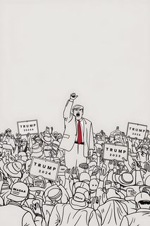 Minimalist Line Art Illustration of Trump Rally with Red Tie